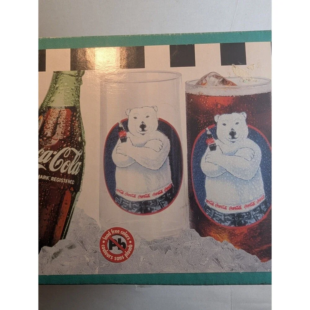 Coca Cola Glasses Seals & Cubs Original Box Indiana Glass VTG 1997 USA SET/6